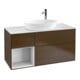 V&B Meuble sous lavabo Finion 120 cm, placage bois, blanc brillant, laqué, noyer veneer-1