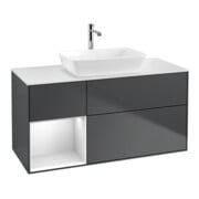 V&B Meuble sous lavabo Finion 120 cm, placage bois blanc mat, laqué blanc mat, avec plancher bois laqué