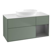 V&B Meuble sous lavabo Finion 120 cm, placage bois blanc mat, poignée alu mat laqué, olivier mat laqué