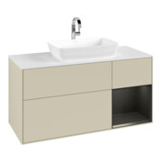 V&B Meuble sous lavabo Finion 120 cm, placage bois blanc mat, rangée bleue mate laquée, poignée gris mat laquée-4