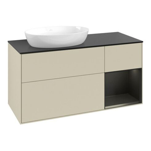 V&B Meuble sous lavabo Finion 120 cm, placage bois, bleu mat laqué, gris mat laqué