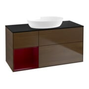 V&B Meuble sous lavabo Finion 120 cm, placage bois bleu, porte battante, laqué, noyer veinée