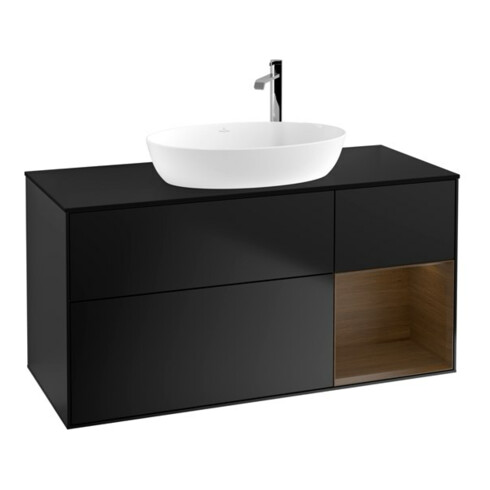 V&B Meuble sous lavabo Finion 120 cm, placage bois bleu, tiroir à rainures, bleu mat Lac