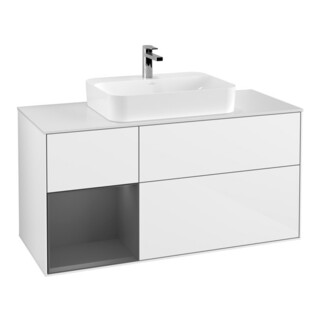 V&B Meuble sous lavabo Finion 120 cm, placage bois, brillant blanc laqué