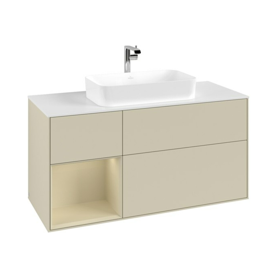 V&B Meuble sous lavabo Finion 120 cm, placage bois, chêne clair mat, laqué, chêne clair mat, laqué