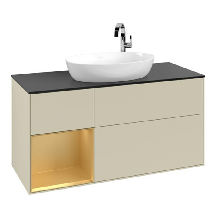 V&B Meuble sous lavabo Finion 120 cm, placage bois, chêne doré mat laqué, gris argenté mat laqué