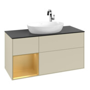 V&B Meuble sous lavabo Finion 120 cm, placage bois, chêne doré mat laqué, gris argenté mat laqué-4