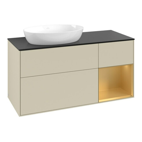 V&B Meuble sous lavabo Finion 120 cm, placage bois, chêne doré mat laqué, gris mat laqué