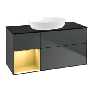 V&B Meuble sous lavabo Finion 120 cm, placage bois, chêne gris moyen laqué, avec plan laqué