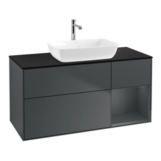 V&B Meuble sous lavabo Finion 120 cm, placage bois, chêne médium mat laqué, médium bleu mat laqué