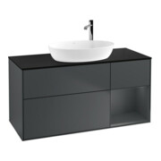 V&B Meuble sous lavabo Finion 120 cm, placage bois, chêne moyen mat laqué, bleu moyen mat laqué