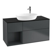 V&B Meuble sous lavabo Finion 120 cm, placage bois, chêne moyen mat laqué, mat bleu laqué