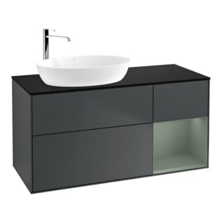 V&B Meuble sous lavabo Finion 120 cm, placage bois, chêne naturel mat laqué, avec plan en bois laqué