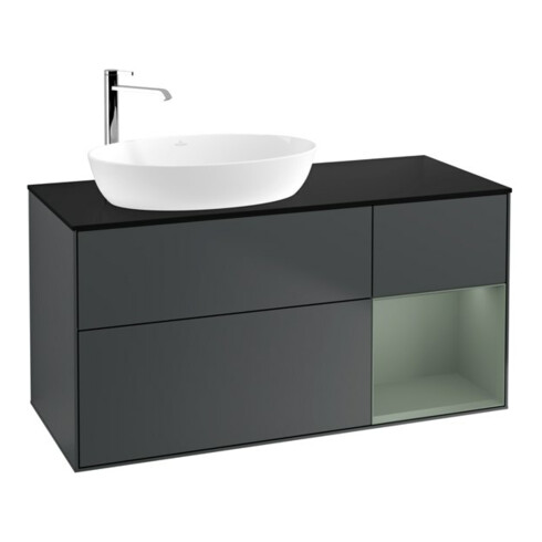 V&B Meuble sous lavabo Finion 120 cm, placage bois, chêne naturel mat laqué, avec plan en bois laqué