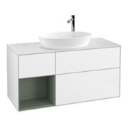 V&B Meuble sous lavabo Finion 120 cm, placage bois, chêne naturel mat, laque blanc brillant