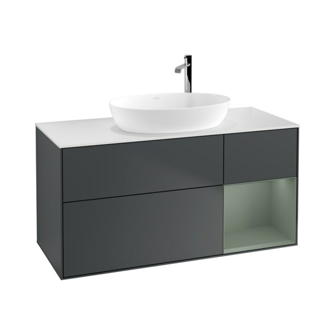 V&B Meuble sous lavabo Finion 120 cm, Placage bois, chêne naturel mat laqué, mat bleu laqué