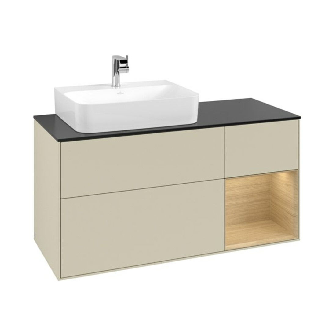 V&B Meuble sous lavabo Finion 120 cm, placage bois, droite, gris mat laqué