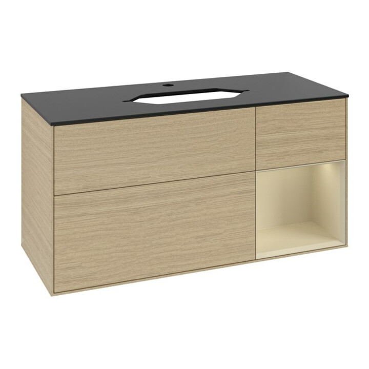 V&B Meuble sous lavabo Finion 120 cm, placage bois, droite, gris mat laqué, ouverture à glissière