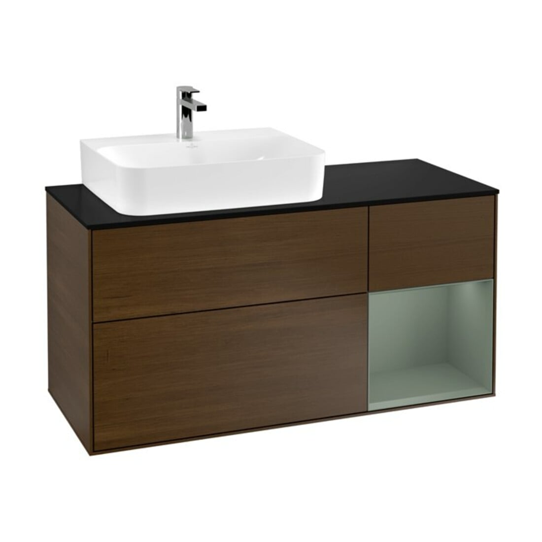 V&B Meuble sous lavabo Finion 120 cm, placage bois, droite, huile mat, noyer veinée