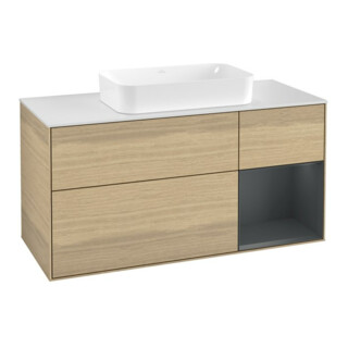 V&B Meuble sous lavabo Finion 120 cm, placage bois, éclairage mural, laqué, chêne ven.