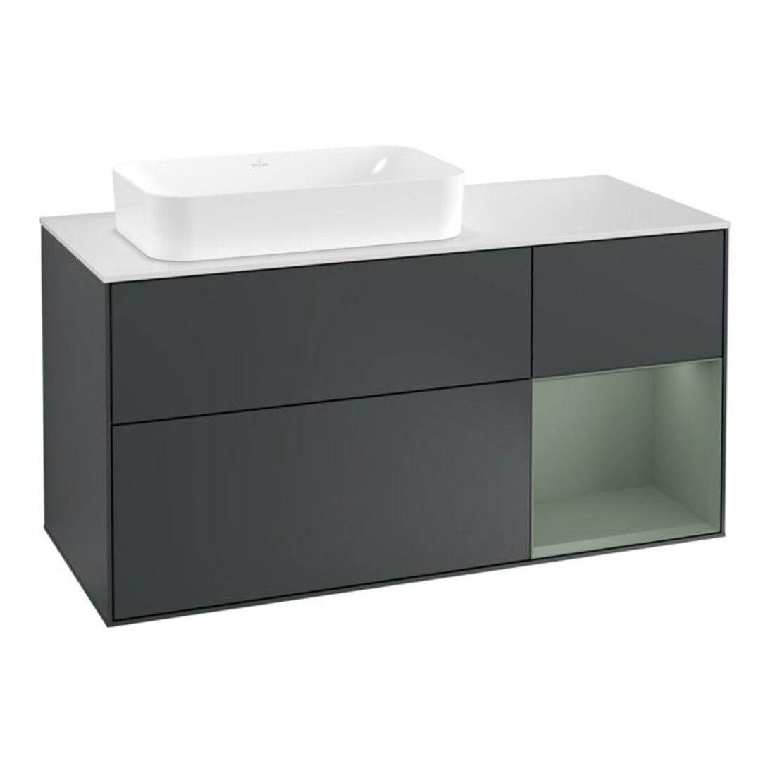 V&B Meuble sous lavabo Finion 120 cm, placage bois, éclairage mural, laqué mat