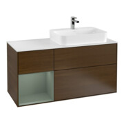 V&B Meuble sous-lavabo Finion 120 cm, placage bois, éclairage mural, porte gauche, olivier mat, laqué, noyer veinée-1