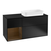 V&B Meuble sous lavabo Finion 120 cm, placage bois, étagère gauche, bleu mat Lacquer