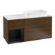 V&B Meuble sous lavabo Finion 120 cm, placage bois, étagère gauche, bleu mat, noyer veinée-1