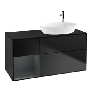 V&B Meuble sous lavabo Finion 120 cm, placage bois, étagère médiane, laqué bleu