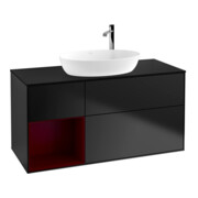 V&B Meuble sous lavabo Finion 120 cm, placage bois, étagère Peo, laqué bleu