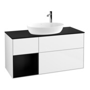 V&B Meuble sous lavabo Finion 120 cm, placage bois, façade bleue laquée, corps blanc laqué-1