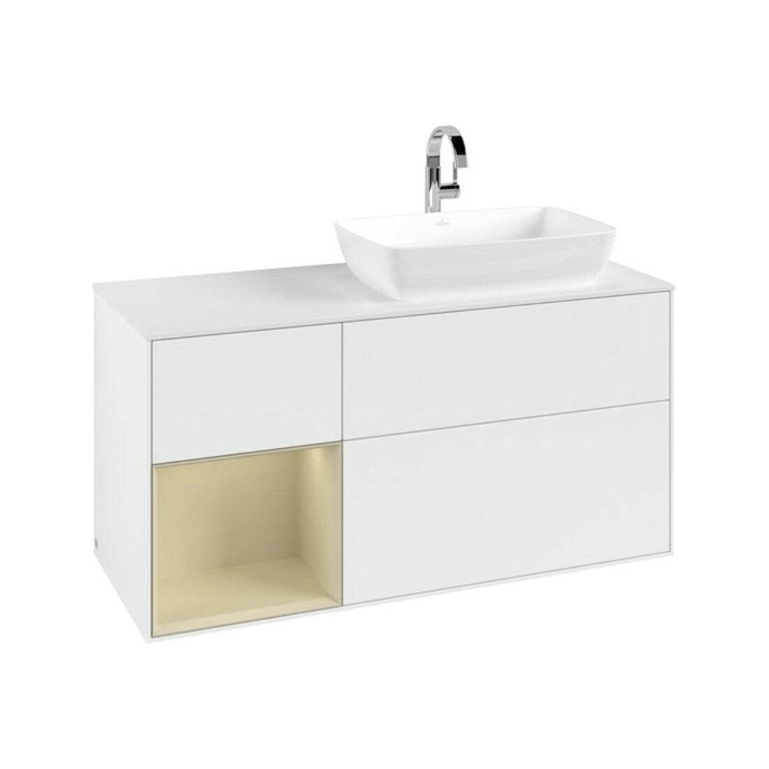 V&B Meuble sous lavabo Finion 120 cm, placage bois, façade gris mat laqué, blanc mat laqué