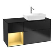 V&B Meuble sous lavabo Finion 120 cm, placage bois, façade laquée, bleu laqué