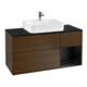 V&B Meuble sous-lavabo Finion 120 cm, placage bois, façade laquée bleu, noyer veinée-1