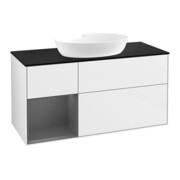 V&B Meuble sous lavabo Finion 120 cm, placage bois, face A, laque blanc brillant