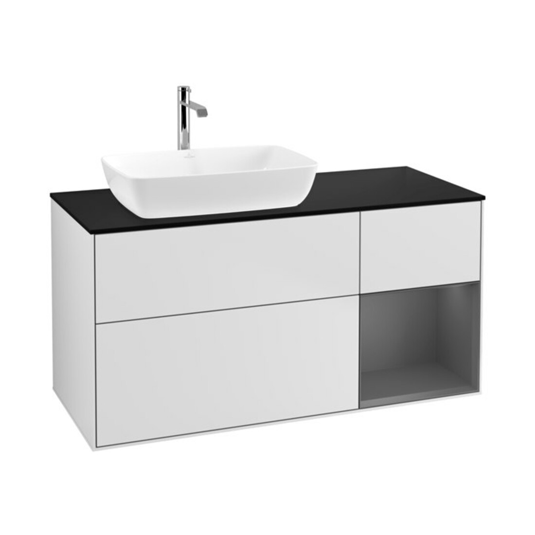 V&B Meuble sous lavabo Finion 120 cm, placage bois, face A mate, blanc mat