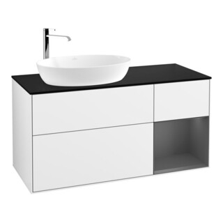 V&B Meuble sous lavabo Finion 120 cm, placage bois, face A mate laque blanc brillant