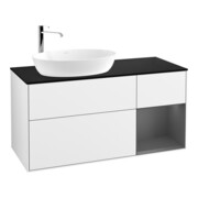 V&B Meuble sous lavabo Finion 120 cm, placage bois, face A mate laque blanc brillant