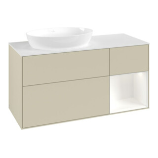 V&B Meuble sous lavabo Finion 120 cm, placage bois, face blanc mat laqué, côtés gris mat laqué
