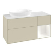 V&B Meuble sous lavabo Finion 120 cm, placage bois, face blanc mat laqué, côtés gris mat laqué