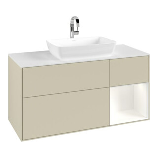 V&B Meuble sous lavabo Finion 120 cm, placage bois, face blanche laquée, côtés gris laqués