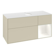 V&B Meuble sous lavabo Finion 120 cm, placage bois, face blanche laquée, côtés gris laqués-3
