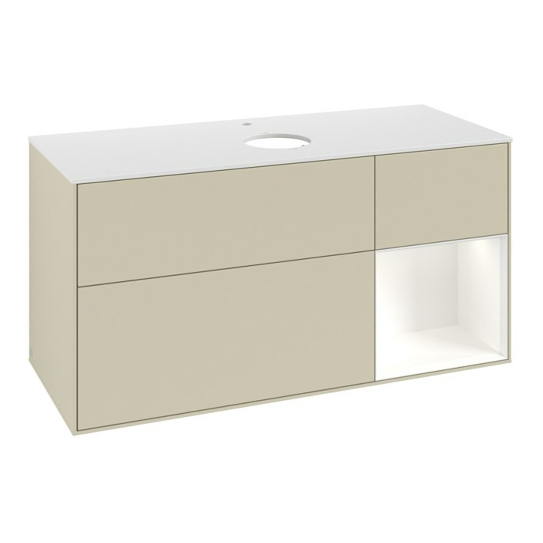 V&B Meuble sous lavabo Finion 120 cm, placage bois, face blanche laquée, côtés gris laqués
