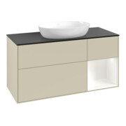 V&B Meuble sous lavabo Finion 120 cm, placage bois, face blanche laquée, poignées gris mat laqué