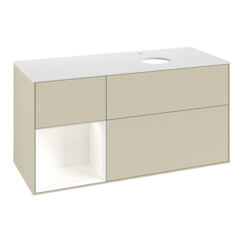 V&B Meuble sous lavabo Finion 120 cm, placage bois, face blanche mate laquée, côtés gris mat laqués