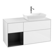 V&B Meuble sous-lavabo Finion 120 cm, placage bois, face bleue mate Lac, blanc brillant Lac