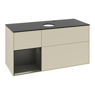 V&B Meuble sous-lavabo Finion 120 cm, placage bois, face bleue mate laquée, corps gris mate laqué