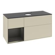 V&B Meuble sous-lavabo Finion 120 cm, placage bois, face bleue mate laquée, corps gris mate laqué