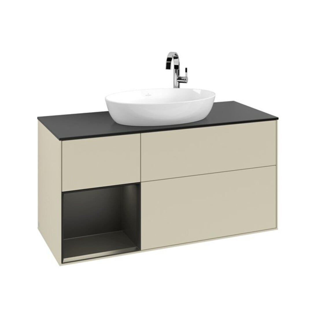 V&B Meuble sous-lavabo Finion 120 cm, placage bois, face bleue mate laquée, corps gris mate laqué