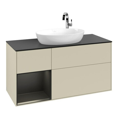 V&B Meuble sous-lavabo Finion 120 cm, placage bois, face bleue mate laquée, corps gris mate laqué